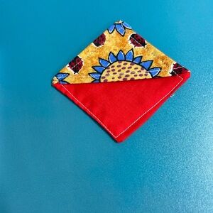 Handmade Sunflower & Ladybug Pocket Square - Red & Yellow bookmark